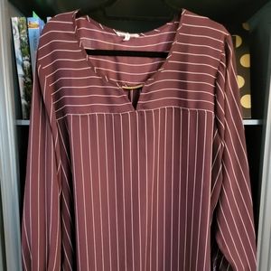 Women's Plus Size Maroon & White Striped Blouse, Size 2